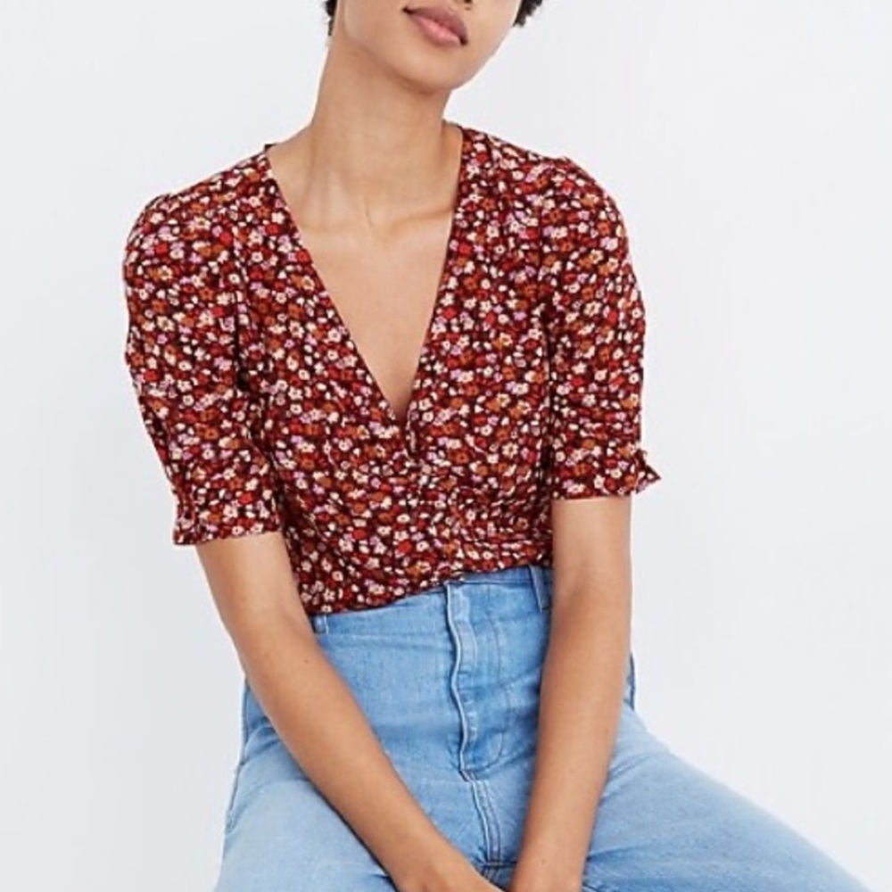 Madewell Silk Button-Sleeve Top in Spring Prairie Floral Size 6